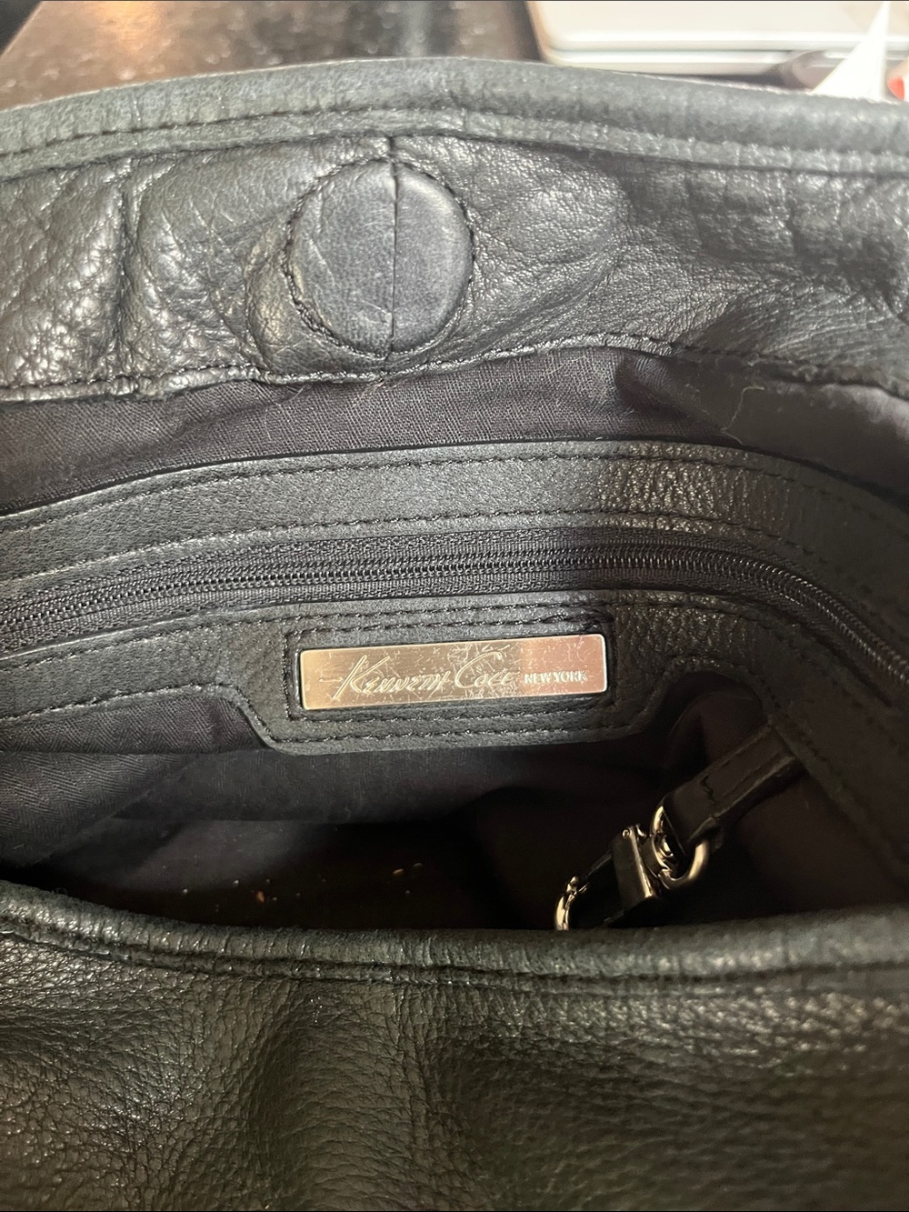 Kenneth Cole New York Black Pebble Leather Shoulder Bag with Braided Trim - Picture 3 of 9
